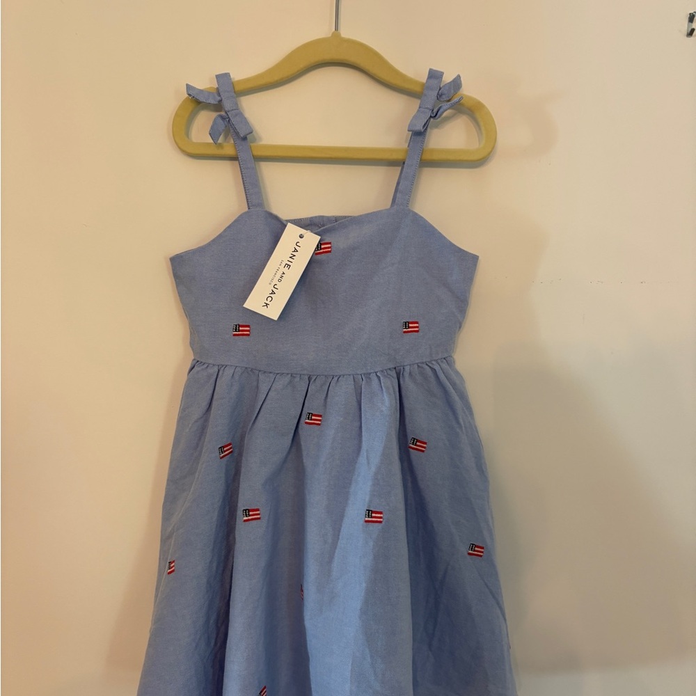 Janie and Jack Light Blue Sleeveless Embroidered Flag Dress